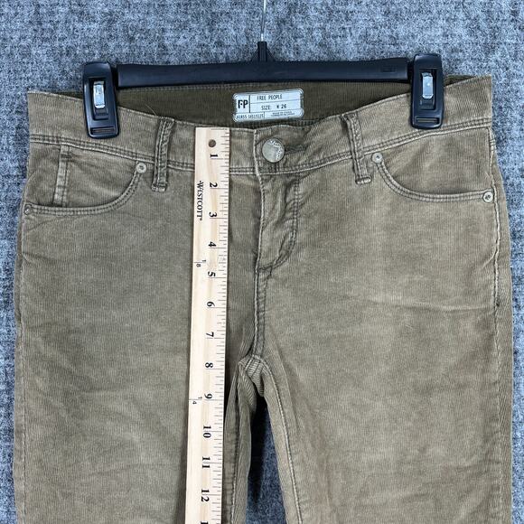 Free‎ People Womens Corduroy Skinny Pants/Jeans 26 Olive Stretch Casual FP - Picture 7 of 8